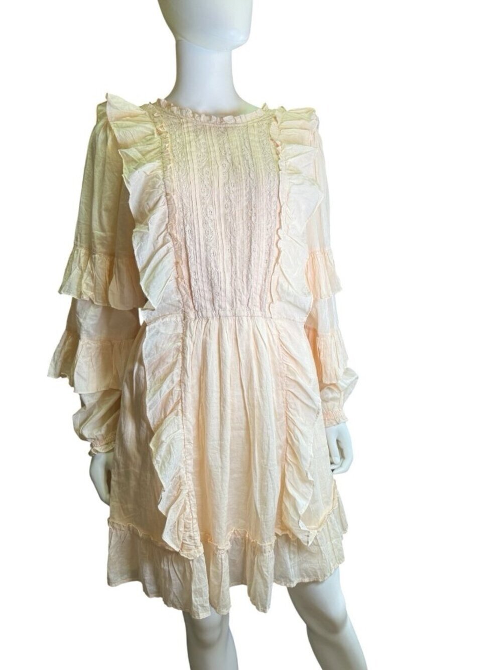 Happy X Nature Womens Mini Semi Sheer Dress Champagne Cotton Romantic Sz XS NWT